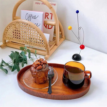日式木质椭圆收纳托盘ins简约早餐置物盘咖啡厅点心甜点储物盘
