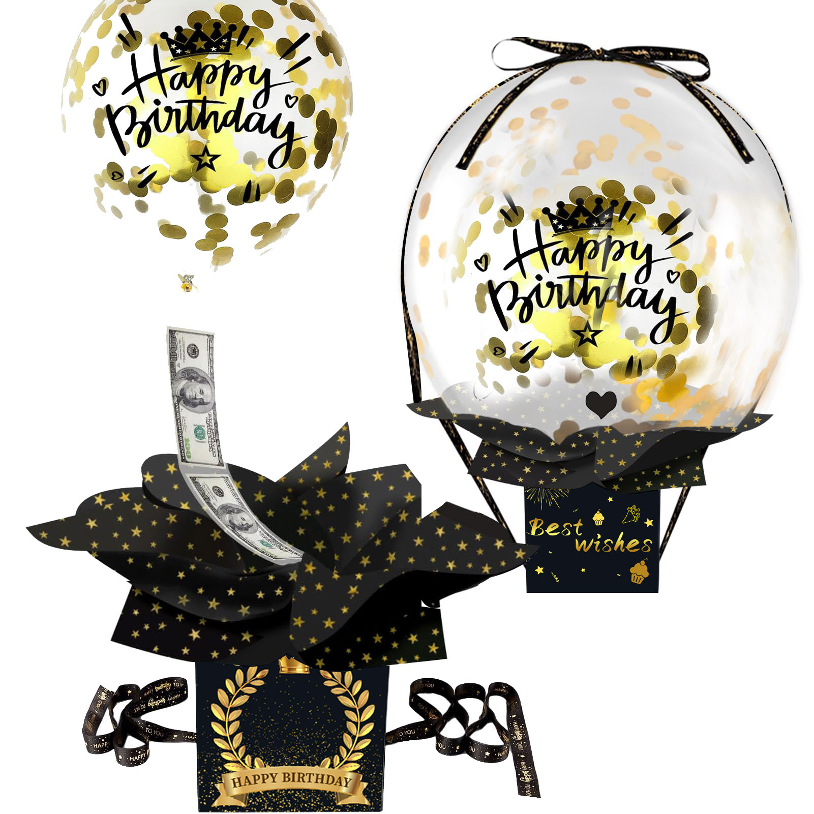 재고 보유 블랙 & 골드 풍선, 연령 제한 없음 (독점 디자인)