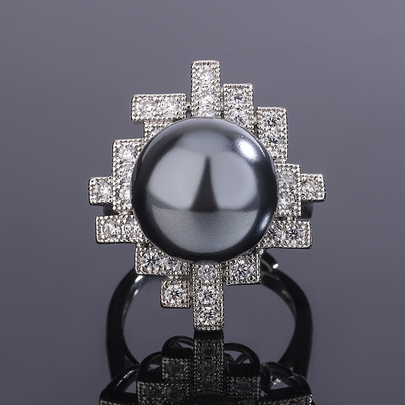 2023 nuevo Zhuang Sheng joyería cobre plateado platino nueva fila anillo perla personalidad irregular anillo de las mujeres 14mm