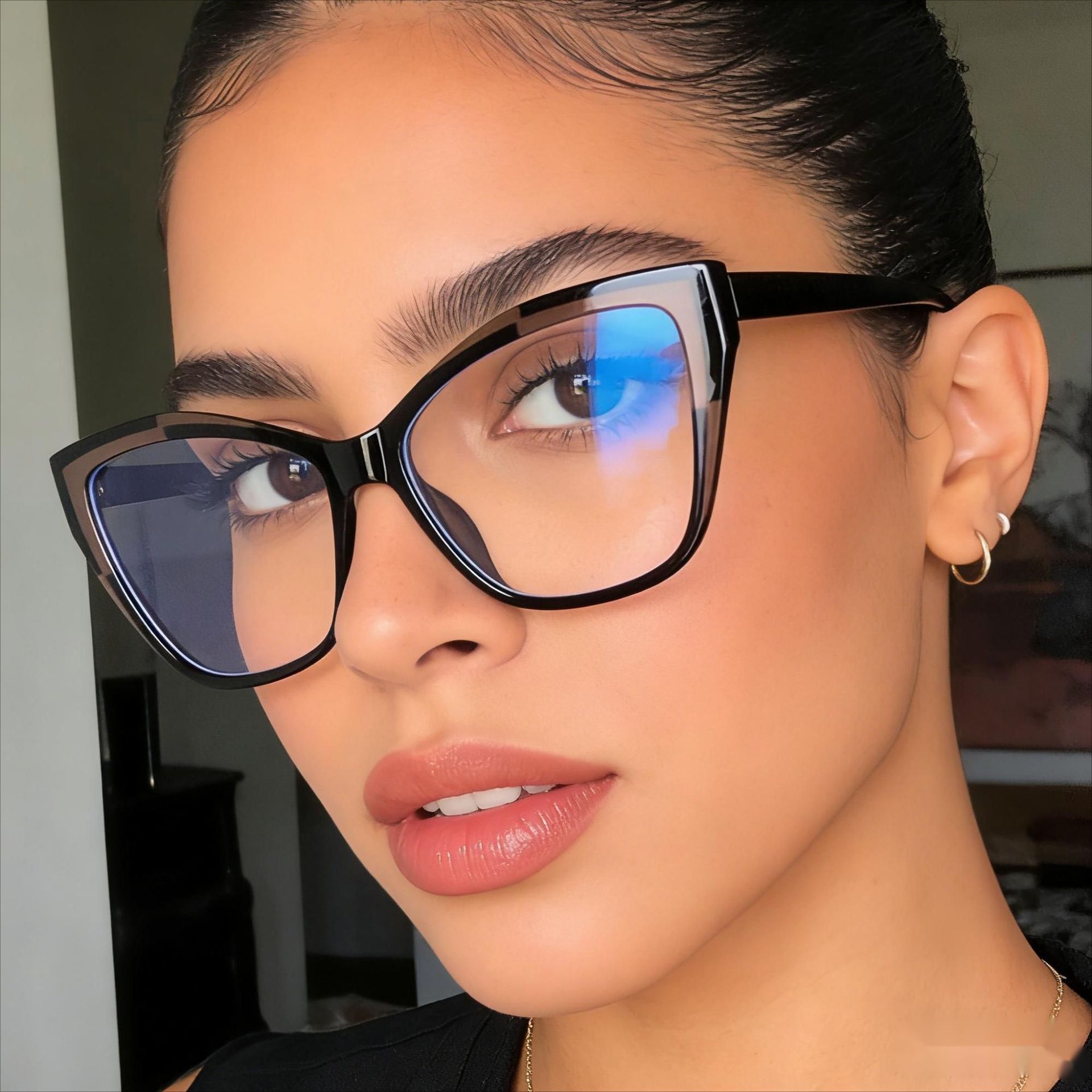 Espejo plano de contraste de ojo de gato europeo y americano, nueva celebridad de Internet transfronteriza, el mismo estilo, gafas a prueba de luz azul con personalidad, gafas con montura de miopía