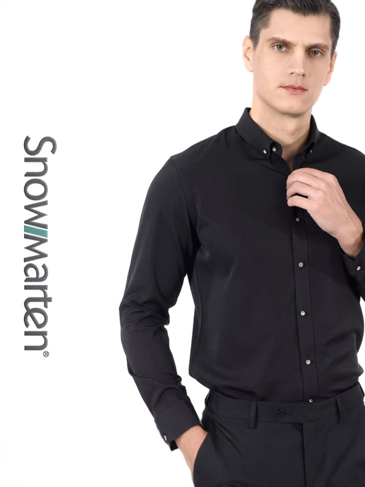 Camisas de perforación para hombres de manga larga de color sólido elástico corporativo de hombre sin quemar camisa blanca corporativa corporativa de hombre
