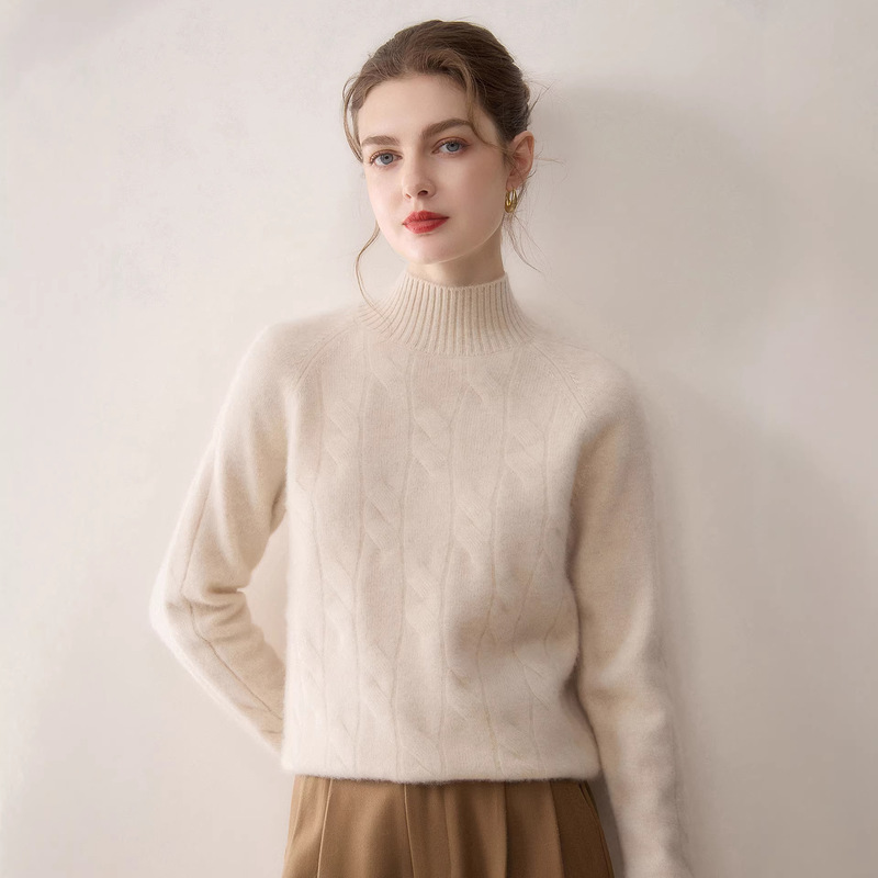 Pullover Sweater with Cable Knit Versatile Base Shirt, Raglan Thickened Half-High Collar Cashmere Sweater for Women, Soft and Pure Other Pullover Sweater with Cable Knit Versatile Base Shirt, Raglan Thickened Half-High Collar Cashmere Sweater for Women, Soft and Pure Other