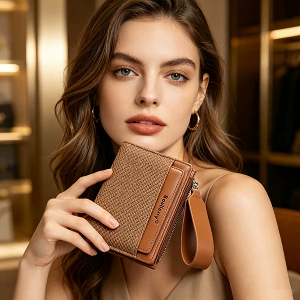 New Women's Short Wallet, High-End Korean Style with Wrist Strap, Multi-Card Slot Wallet, Fashionable Zipper Coin Purse for Women