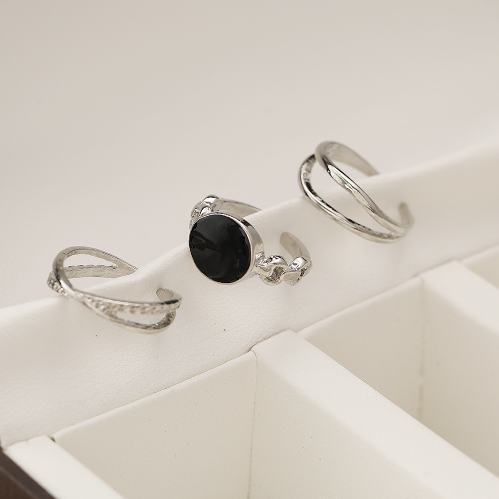 new hip hop cold style ring 3-piece ins personalized open index finger ring retro joint ring tail ring_voghion.com