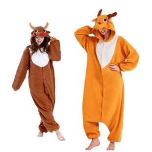 Foreign Trade Christmas Deer Cartoon Siaman Pajamas Men's and Women's Cute Thickened Fleece Sika Deer Animal Performance Clothing Reindeer