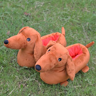 �羳��Ʒ Dachshund plush slippers�D�cȮ�Ӽ����Ҷ���ë�q��Ь