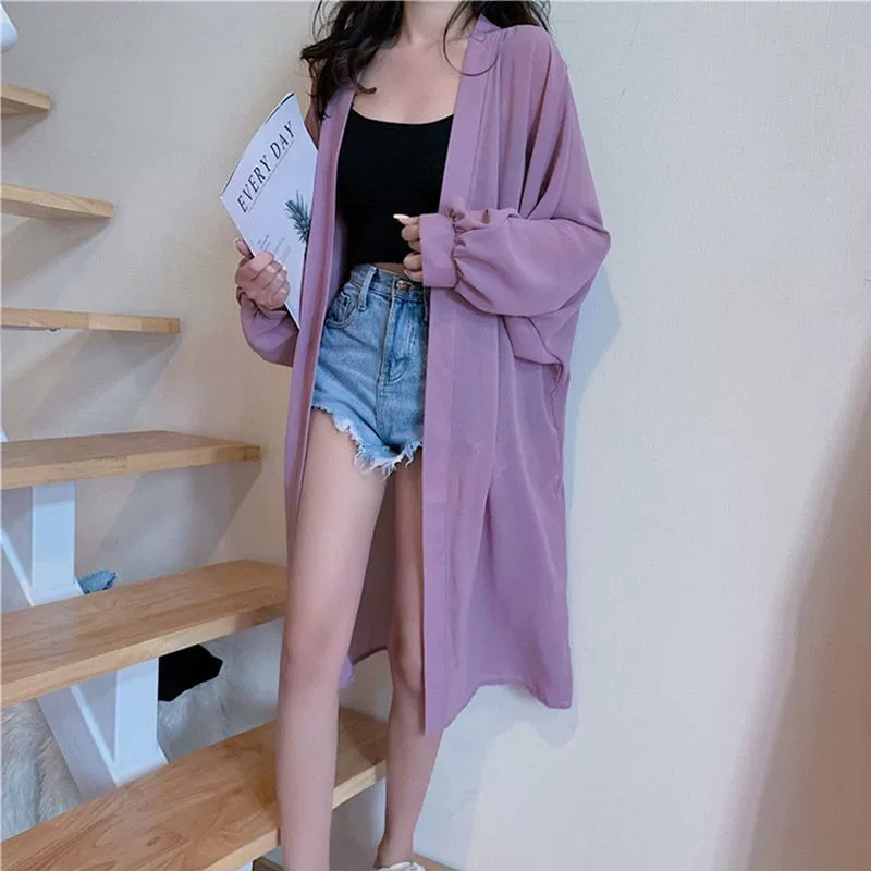 Shirt, cloak, long cardigan, (Physicals), sun protection, internet celebrity, western style, bright catchy style, mid-length