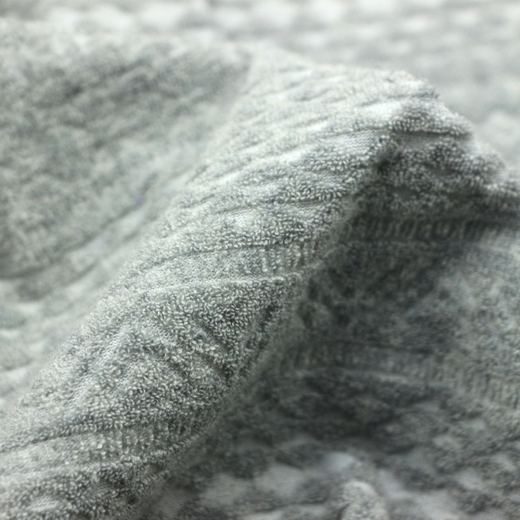 提花毛巾布服装面料纬编正包CVC棉涤单面波浪纹提花毛圈毛巾布料