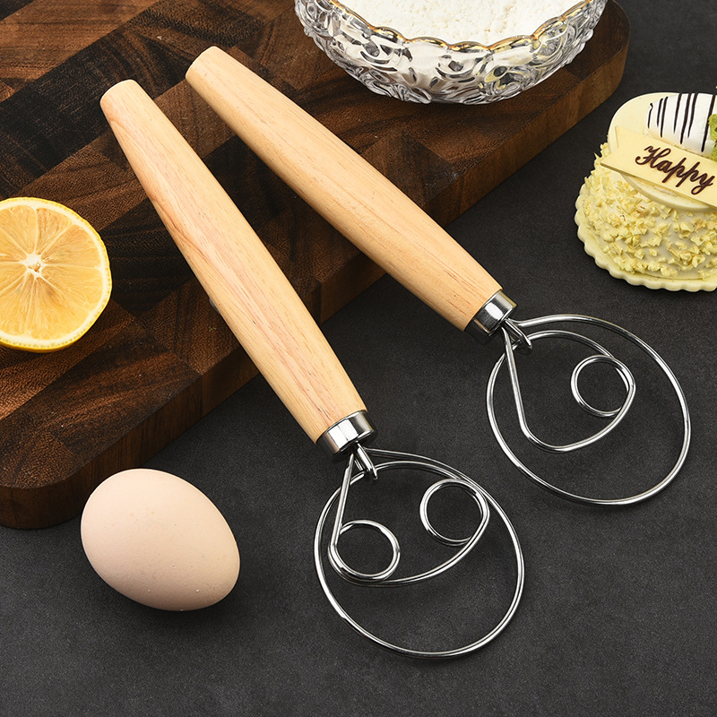 Batidora doméstica de madera maciza y acero inoxidable con mango de madera, varilla para batir huevos antideslizante, batidor manual de huevos, utensilio de cocina.
