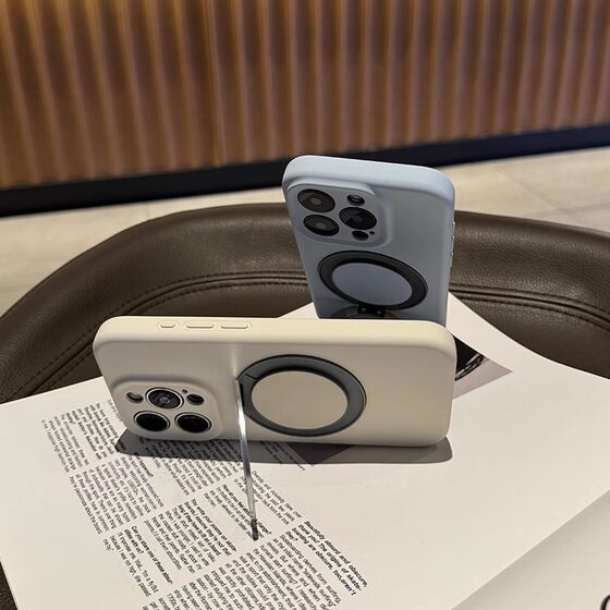 Suitable for Iphone16 Mobile Phone Case Liquid Silicone 360 ° Rotating Stand Magnetic Apple 15Pro Anti-Fall Soft Case