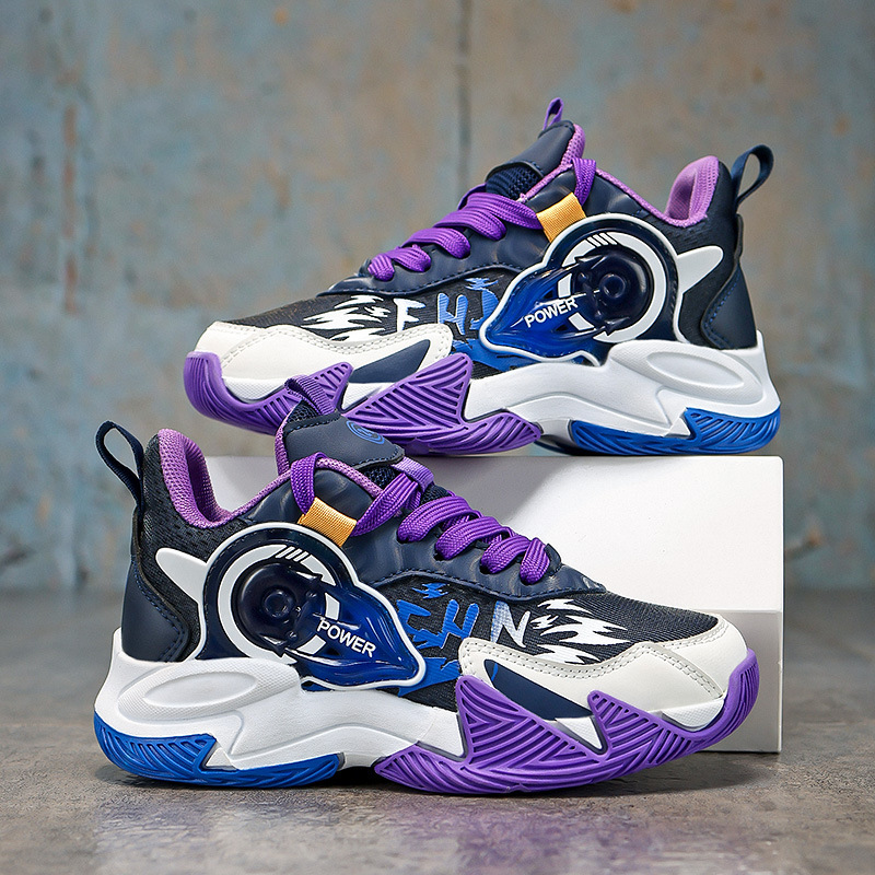 Children's Basketball Shoes Autumn New Boys' Lace-Up Practical Sneakers Medium and Large Children's Mesh Sports Shoes Physical Wholesale