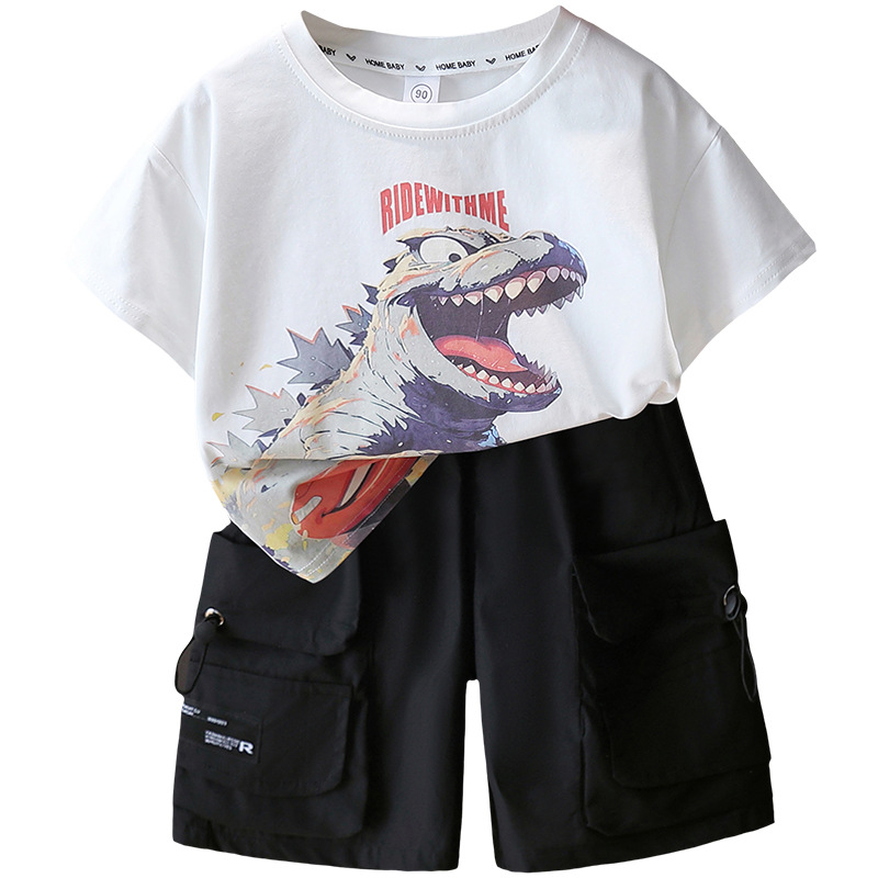 7289 Traje de verano para niños 2025 Nueva camiseta de manga corta con estampado de tie-dye para niños Verano fresco y atractivo de dos piezas Verano 5