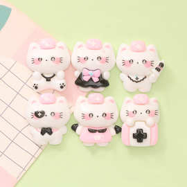 卡通暗黑护士猫咪 diy手工奶油胶手机壳钥匙扣发夹 树脂饰品配件