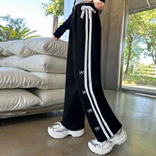 女童裤子秋冬2025新款儿童加绒休闲运动阔腿裤女中大童直筒裤卫裤