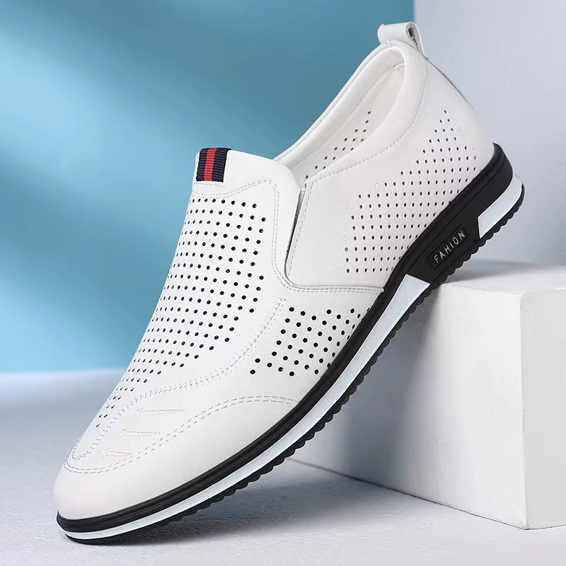 2025 летние кожаные туфли, мужские туфли из мягкой кожи, мужские повседневные туфли на мягкой подошве, летние полые сандалии, туфли без шнуровки