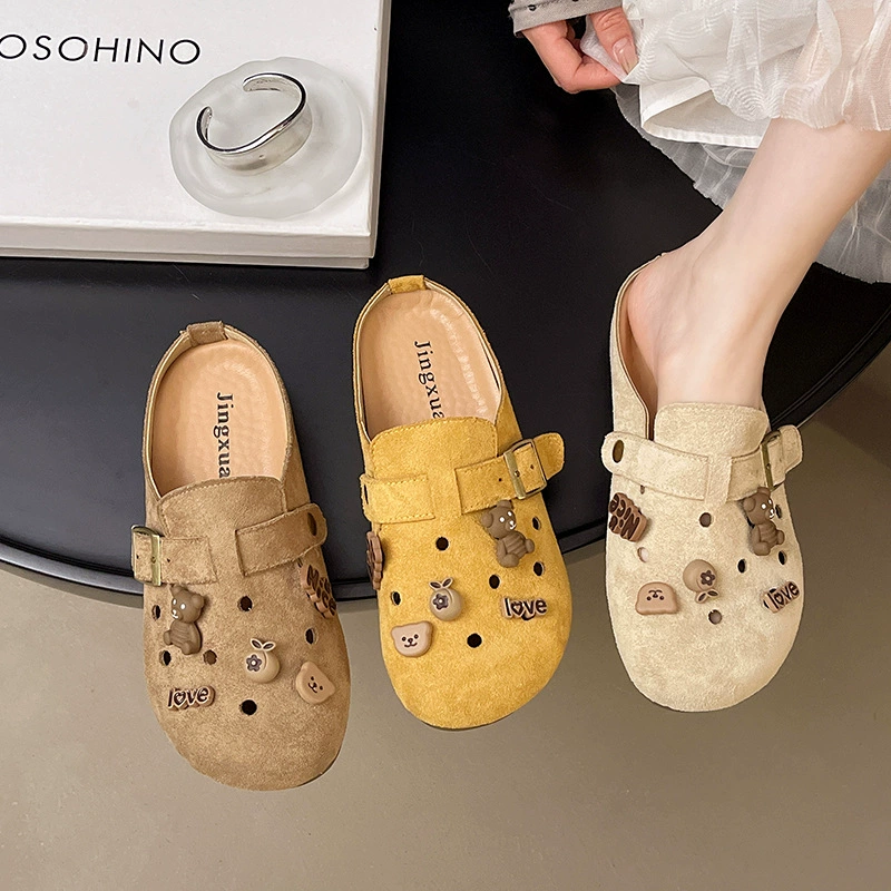 Женские летние полусандалии Birkenstock 2025, новые популярные дышащие сандалии с отверстиями, удобные плоские сандалии для ленивых