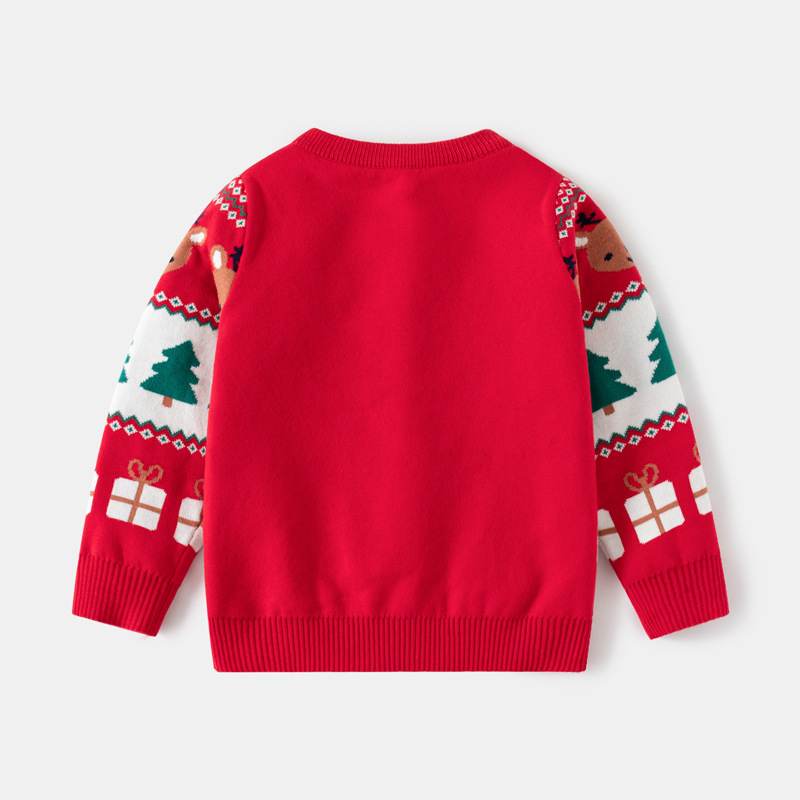 Pull tricoté en jacquard de cerf de Noël pour garçon avec vent Vêtements pour enfants 2024 Automne Nouveau bébé_voghion.com