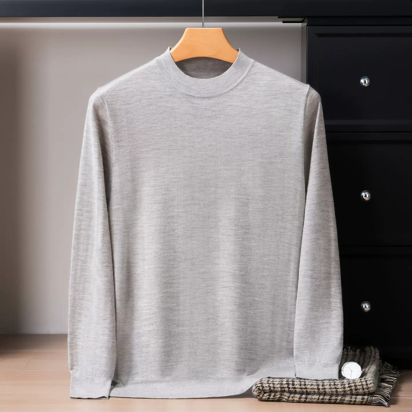 18针68支纱精纺100%山羊绒衫男士半高领内搭舒服柔软亲肤厂家直销