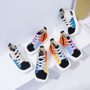 Children's Canvas Shoes Spring New Korean Style Color Matching Sneakers Kidsren's Shoes Boys and Girls Shoes Hip-Hop High-Top Lace-Up Trend