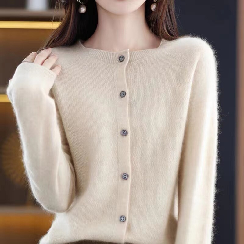 24 Spring and Autumn New 100 Wool Sweater Women's First-Line Garment Sweater Cardigan Solid Color Casual Wool Knitwear Jacket