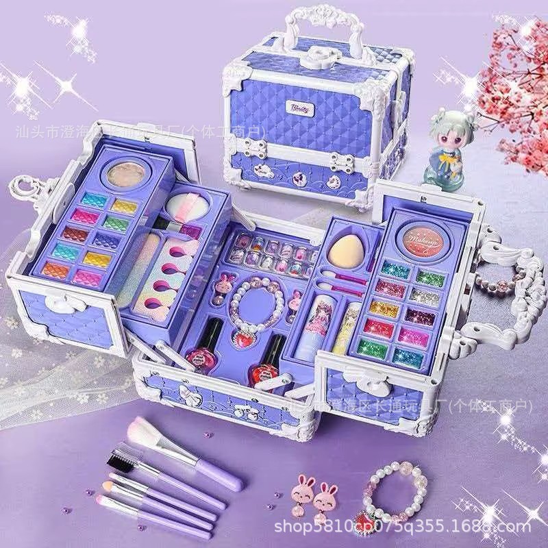 Cross-Border Use Only: Girls' Makeup Box Set, Children's Pretend Play Cosmetics, Eyeshadow, Beauty, and Portable Storage Bag