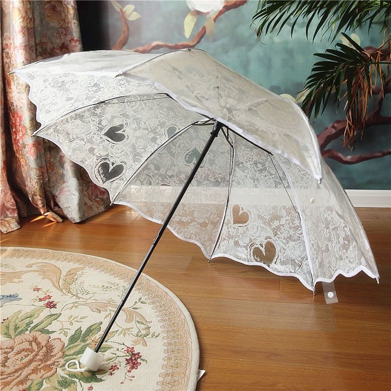 Peixin Umbrella Summer Lace Skirt White Transparent Love Print 70% off Folding Umbrella Creative Ladies