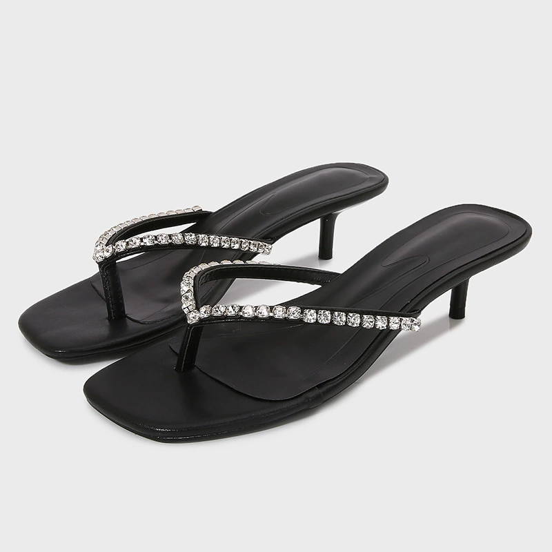 ZA Женские туфли 2024 Летние новые стразы Квадратные ножи на среднем каблуке сандалии
