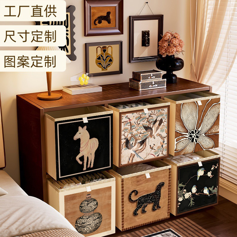 Medieval Style Storage Box Kalike Plaid Cabinet Non-Rattan Sundry Storage Box Fabric Large Capacity Storage Basket Wholesale