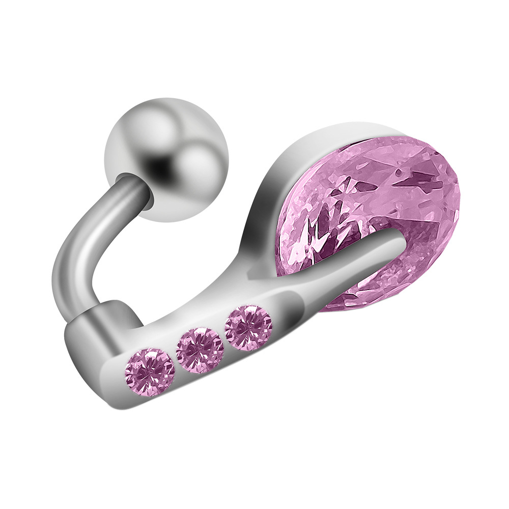 Personalised Stainless Steel Navel Ring With Zircon Drop Design_voghion.com