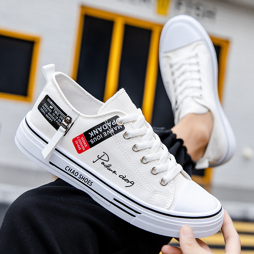 2024 Spring New Breathable Men's Canvas Shoes Hong Kong Style Men's Shoes Casual Cloth Shoes Trendy Lightweight Low-top Sneakers