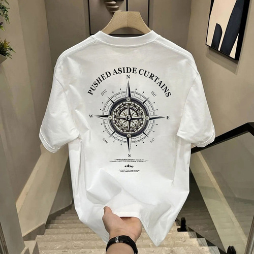 Heavyweight pure cotton short sleeve T-shirt casual trend men and women's summer Insta-style white match round neck top trendy versatile men half sleeve