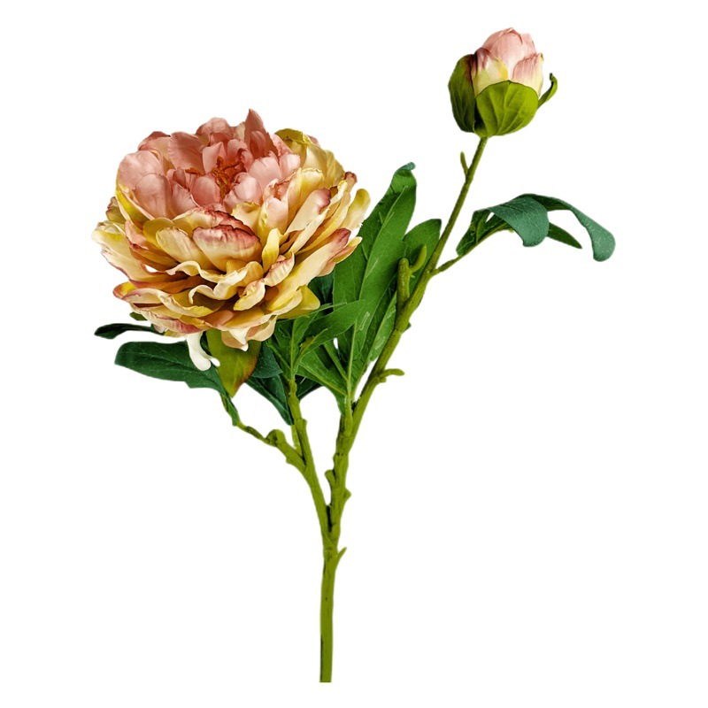 Simulación 2 cabezas de flor de peonía de borde quemado decoración de boda en el hogar decoración peonía blanca flor de seda hecha a mano decoración de flores falsas al por mayor