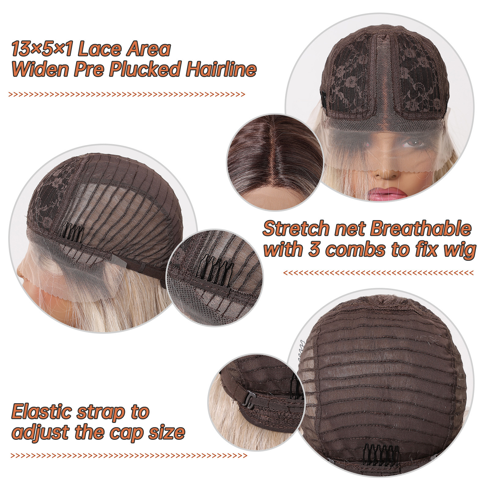 Ventas transfronterizas calientes gancho de mano pequeña T frente peluca de encaje mujer cubierta de cabeza completa oro gradiente dividido en rollo largo encontrado encaje