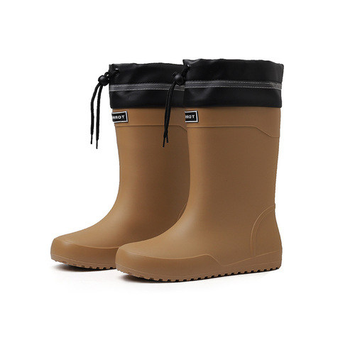 European and American rain boots men's high boots anti-slip fishing rain boots waterproof shoes fleece warm kitchen elasticated rubber shoes car wash booties 