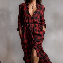 亚马逊跨境欧美2025秋季大码女装中长款外套宽松侧开叉衬衫连衣裙