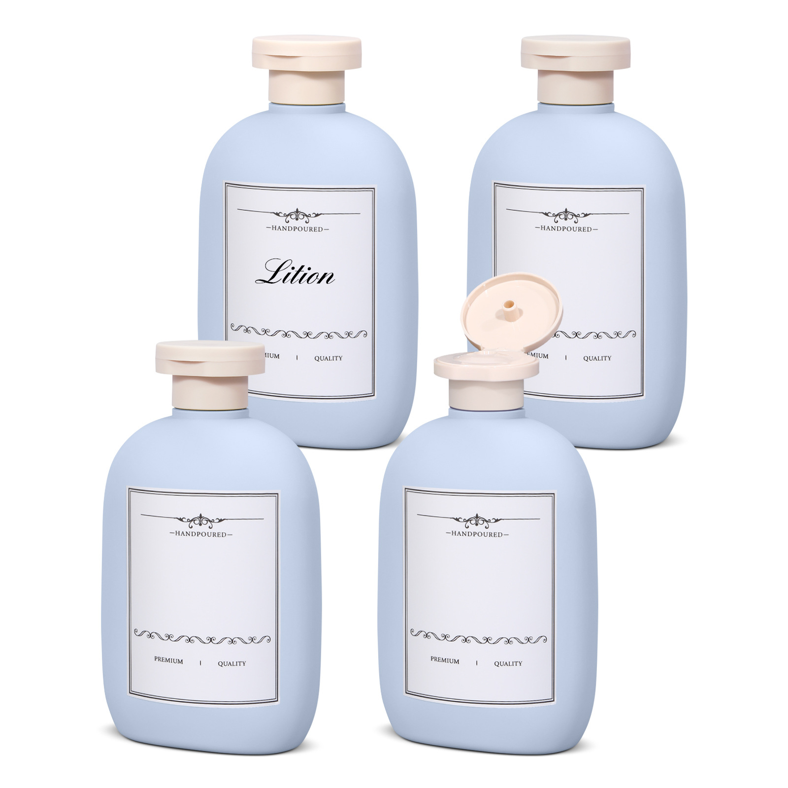 Botella de plástico plana; tapa doble - 260ml - Morandi * 4 conjuntos + pegatinas * 1