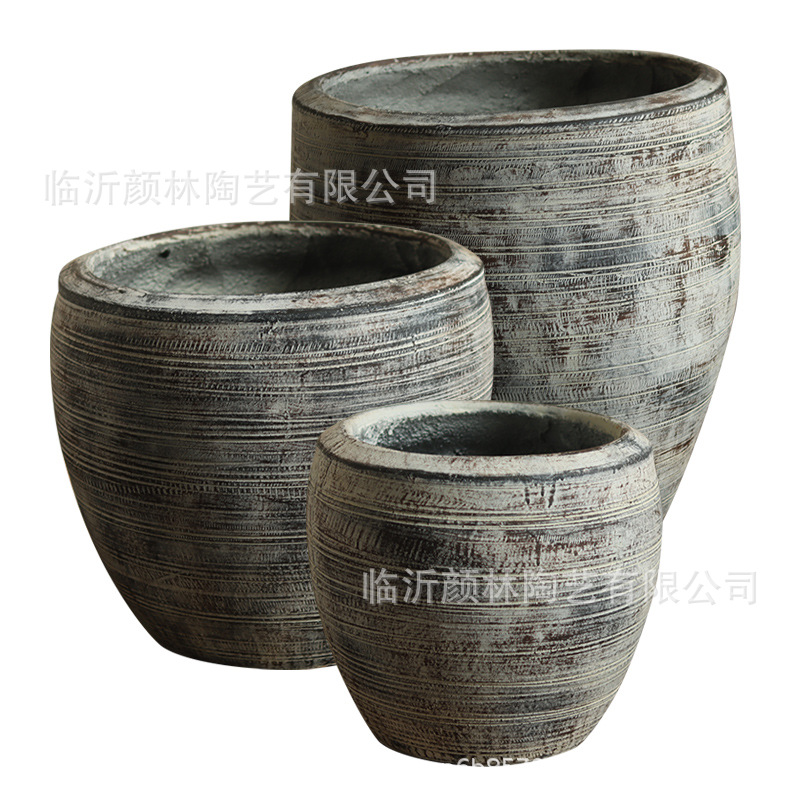 Retro gris creativo textura interior sala de estar maceta verde hotel centro comercial decoración patio gran maceta de aterrizaje