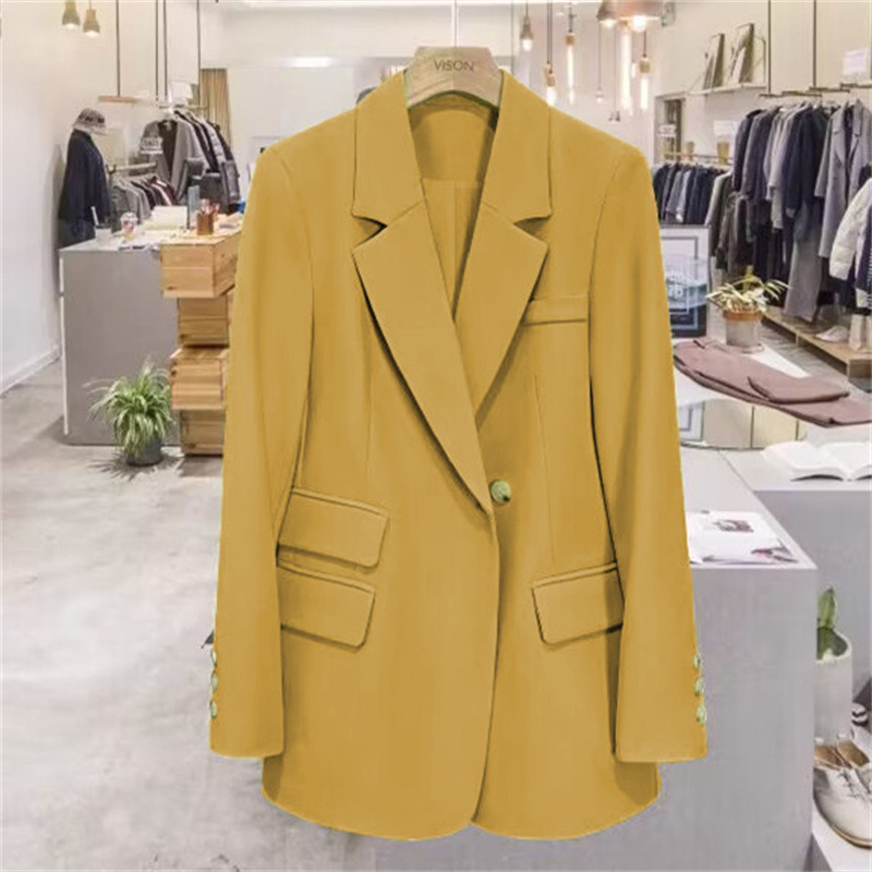 Spring and Autumn suit jacket for women 2023 lemon yellow design new Korean style elegant casual small suit top Spring and Autumn suit jacket for women 2023 lemon yellow design new Korean style elegant casual small suit top