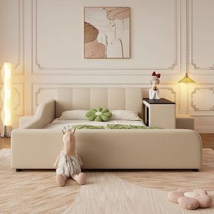 Storage Bed with Guardrail for Children, Modern Simple Light Luxury, 1.8m Bedroom Double Wedding Bed, Cross-Border
