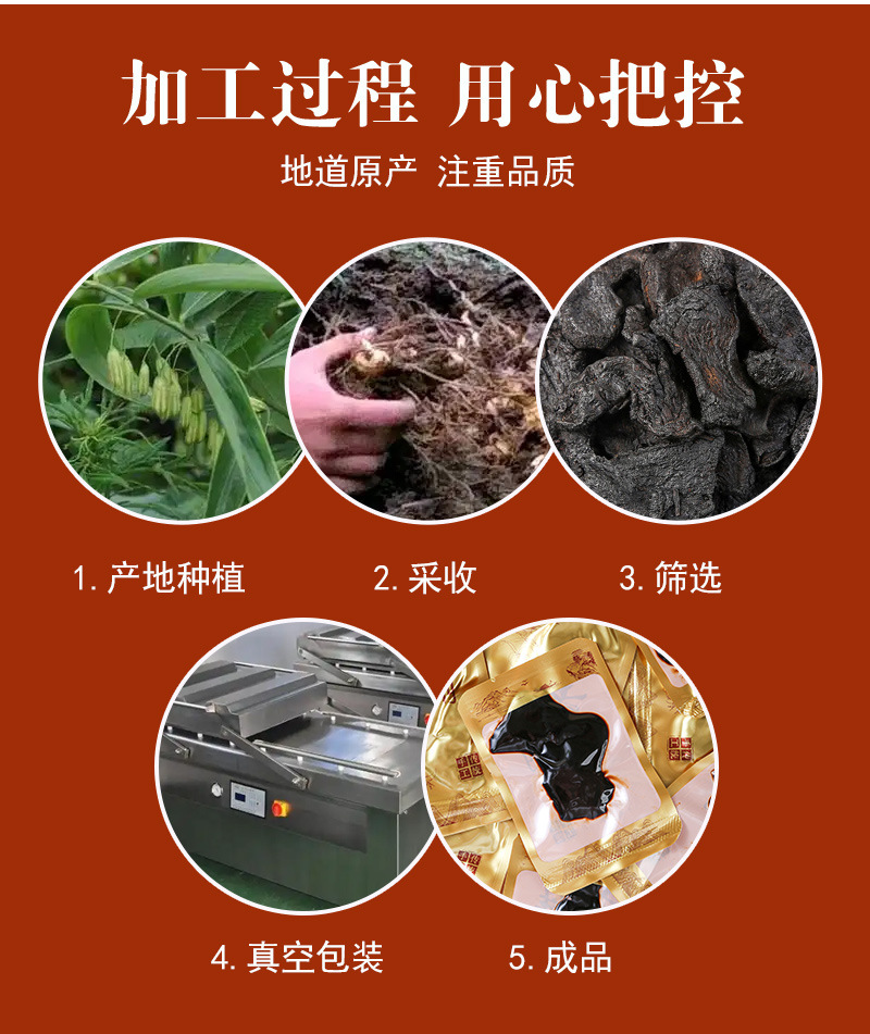 Nine-Steamed Huang Jing (Polygonatum sibiricum) — Jiuhuashan Processed Rhizome, 500g preparation