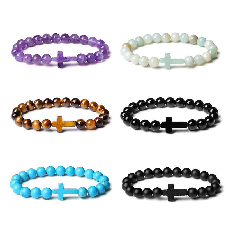 Cross Cross Crystal Bracelet Natural Stone Religious Bracelet Amethyst Cure Anxiety Bracelet