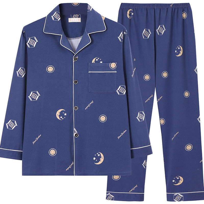 Pijamas pantalones de manga larga para hombre primavera y otoño verano más tamaño % Algodón puro verde de mediana edad cardigan homewear traje de dos piezas