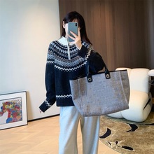 25新款精仿羊毛针织衫女士半高领套头拼色提花百搭半拉链打底毛衣