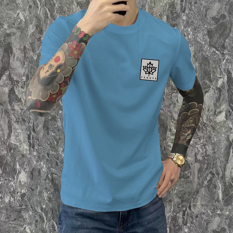 Camiseta de verano nueva, ajustada, corta, moderna, con cuello redondo, estampada, de manga corta para hombre, moderna, versátil y casual.