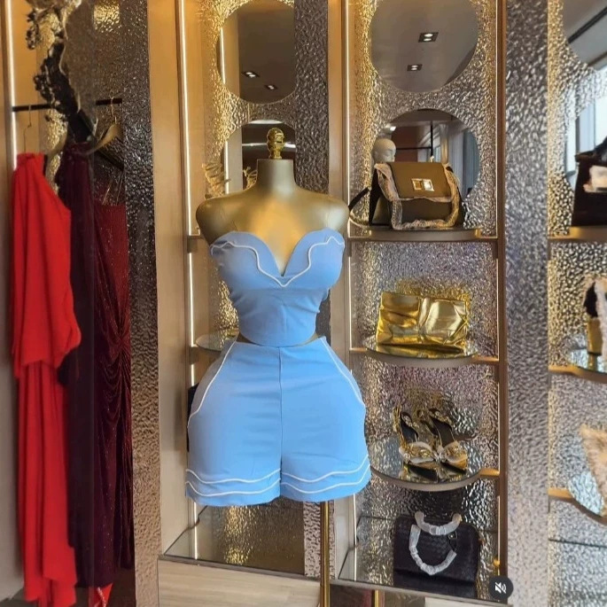In-Stock 2026 European and American Cross-Border Ins Women's Summer Tube Top Sleeveless Short Top + Shorts Casual 2-Piece Set In-Stock 2026 European and American Cross-Border Ins Women's Summer Tube Top Sleeveless Short Top + Shorts Casual 2-Piece Set