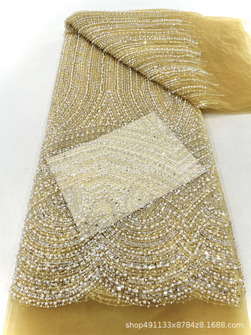 Fabricas de bordado de malla de cuentas pesadas Gao Ding vestido de boda vestido de moda cena vestido de cuentas tela de vestido