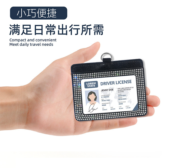 Cross-Border Hot-Selling Rhinestone Card Holder, Large Capacity, Multiple Color Options, Small Card Slots, Compact Leather Pu Card Case for Women