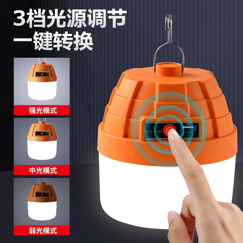 Lámpara de carga LED para acampar, nueva bombilla de carga piramidal, larga duración de la batería, súper brillante, luces de puesto del mercado nocturno al por mayor