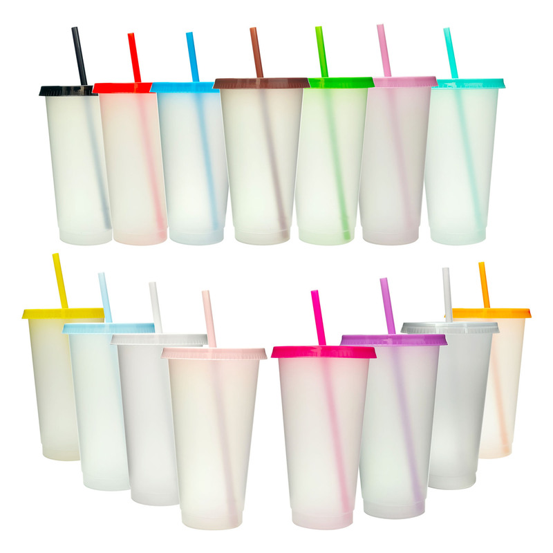 15Pcs Cups with Straws for Ice Coffee Travel Gathering Birthday Party Reusable Plastic Cups