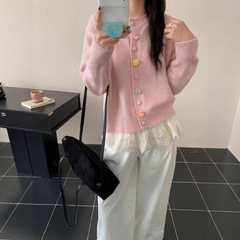 秋冬新款温柔甜美减龄毛衣外套女气质纽扣圆领宽松韩系针织开衫女